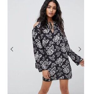 AllSaints Dress Women Size Small Slit Shoulder Mini Long Sleeve Floral